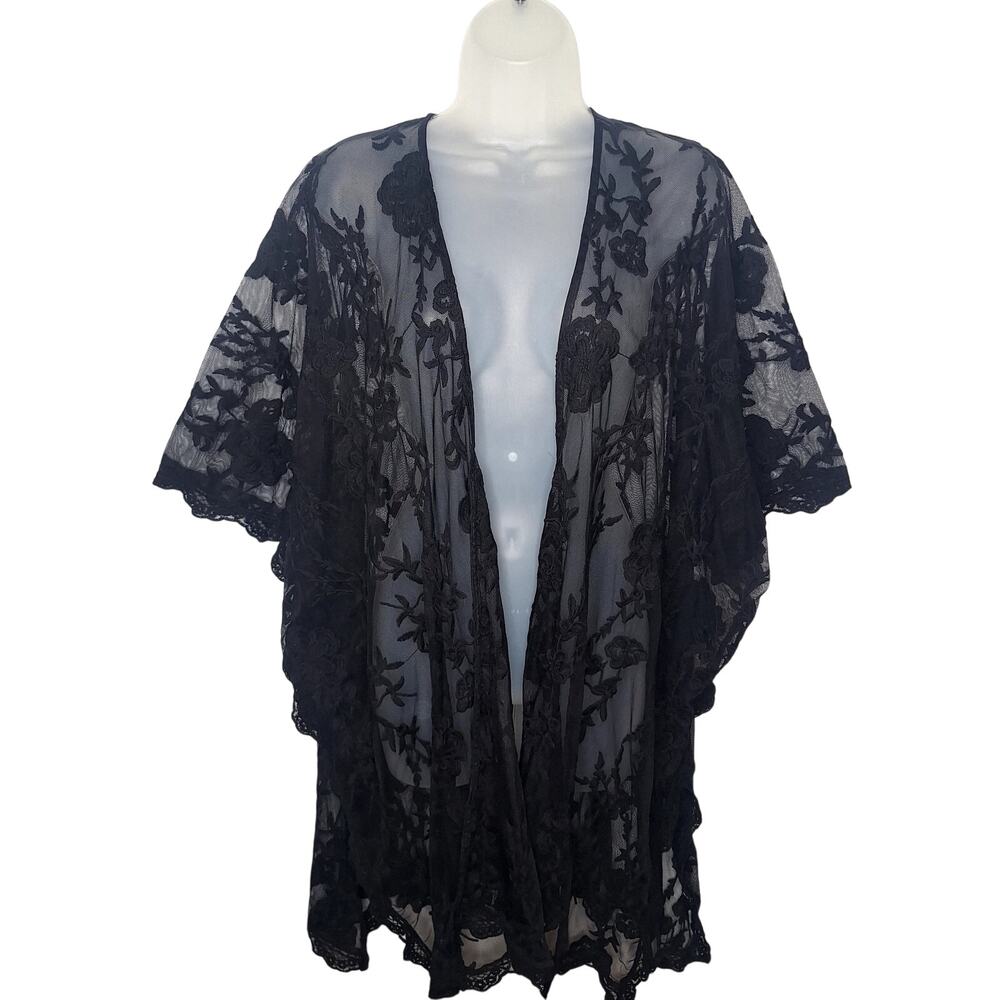 Torrid Kimono Jacket 1X/2X Black Sheer Lace Embroidered Boho Goth Witchy Stevie